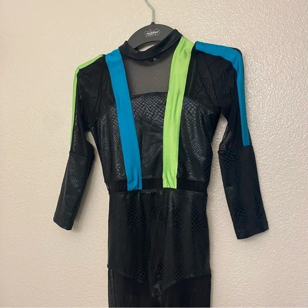 Revolution Dance black neon unitard costume ELECTRIC TOUCH RC22775 LC child